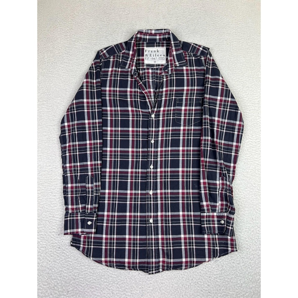 Frank & Eileen Shirt Womens Medium Navy Red Plaid Button Front Made USA Cotton